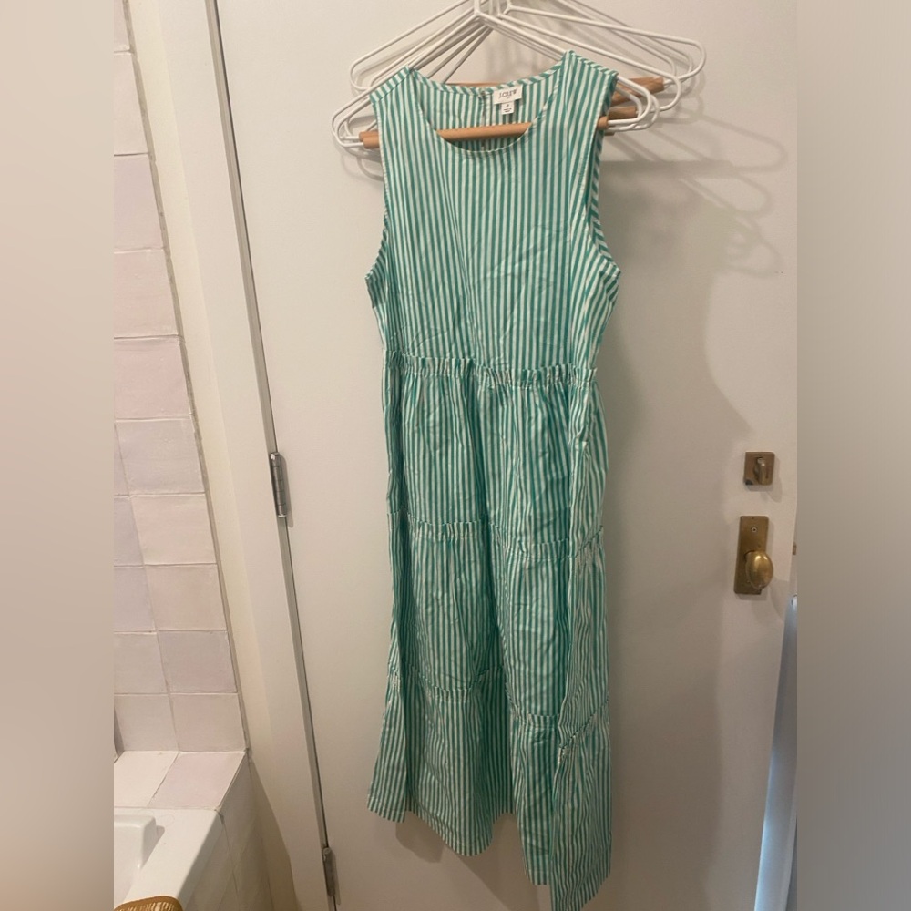 J. Crew Factory Sleeveless Green & White Striped Midi Dress - Size 2 - Picture 2 of 4
